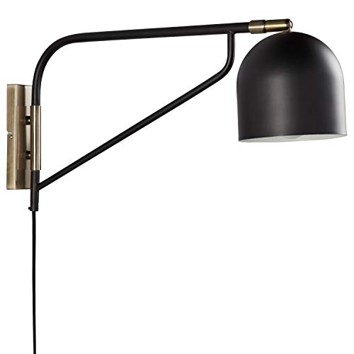 Amazon Brand – Rivet Mid-Century Swiveling Wall Sconce with Bulb, 11″H, Black and Antique Brass