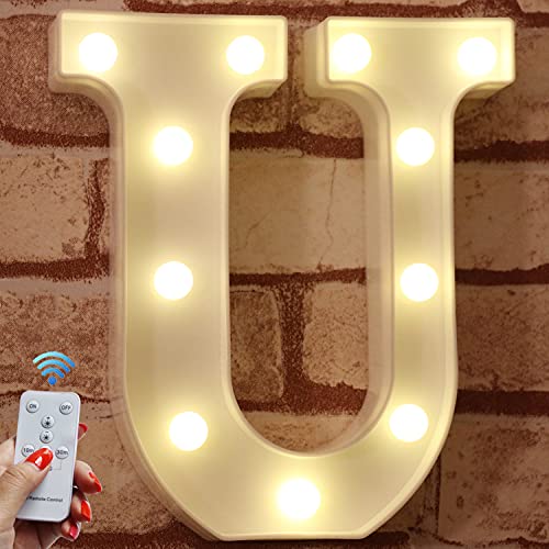 Pooqla LED Marquee Letter Lights Alphabet Light Up Sign with Timer Remote Control Dimmable for Wedding Home Party Bar Decoration – RC – U