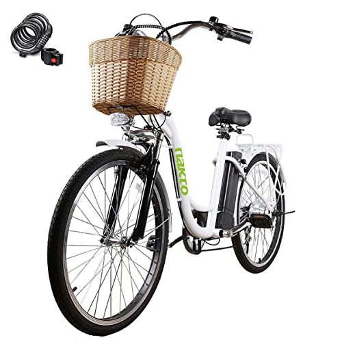 NAKTO Electric Bike, 250W Brushless Motor Electric Bicycles – Up to 40 Miles and 20 MPH Electric City Commuter Bicycle – Removable 36V/10A Battery and 6-Speed Gear 26″ Electric Bike for Adult