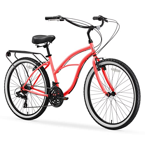 sixthreezero Around The Block Women’s Beach Cruiser Bicycle, 21-Speed, 26″ Wheels, Coral Pink