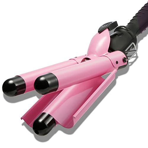 3 Barrel Curling Iron Hair Waver Curling Iron Fast Heating Ceramic Hair Waver Curler 25mm Hair Curling Wand (Pink)