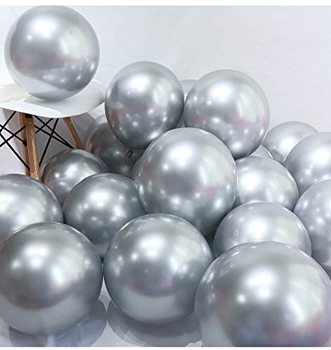 BALONAR 3.2g 12Inch 100pcs Metallic Chrome Balloon in Silver for Wedding Birthday Party Decoration (Silver)