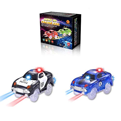 VINSOO Light Up Track Car Replacement Race Cars Toy, [2-Pack] with 5 LED Lights Glow in The Dark,Compatible with Most Tracks