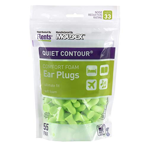 Flents Foam Ear Plugs, 55 Pair for Sleeping, Snoring, Loud Noise, Traveling, Concerts, Construction, & Studying, Contour to Ear, NRR 33, Green, Made in the USA