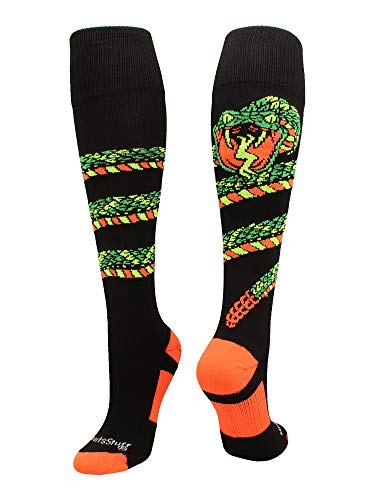 MadSportsStuff Crazy Snake Soccer Style OTC Socks (Black/Neon Orange, Small)