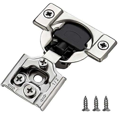 Luokim 4 Pack Soft Closing Cabinet Hinges 1/2 inch Overlay Self Closing Cabinet Hinge Kitchen Hardware 105 Degree Nickel Plated