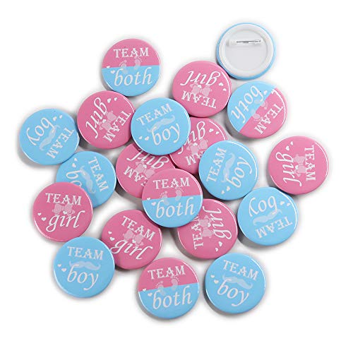 Team Girl & Team Boy Button Pins – Gender Reveal Party Games Baby Shower Party Ideas, Wear Your Guess, Girl or Boy, He or She Pin-Back Buttons (Set of 20, Round 1.5″, Pink & Blue)