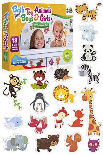 3 Bees & Me Animal Bath Toys for Boys and Girls – Fun Foam Animals with Bath Toy Storage Bag – 18 Piece Kids Bath Set for Toddlers and Kids