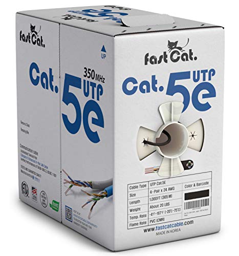 fast Cat. Cat5e Ethernet Cable 1000ft – 24 AWG, CMR, Insulated Bare Copper Wire Cat 5 ethernet Cable with FastReel – 350MHZ / Gigabit Speed UTP Cable Cat5e – CMR (Black)