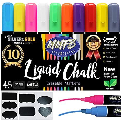 MMFB Arts & Crafts Chalk Markers – Liquid Chalk Paint Pens for Window, Car, Glass & School Use – 45 Chalkboard Labels Included