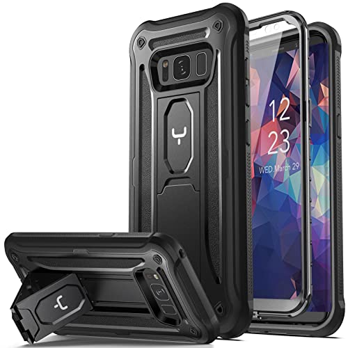 YOUMAKER Kickstand Case for Galaxy S8, Full Body with Built-in Screen Protector Heavy Duty Protection Shockproof Rugged Cover for Samsung Galaxy S8 5.8 inch – Black/Black