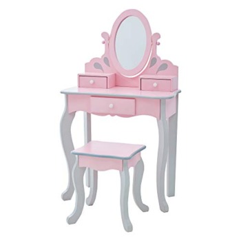 Teamson Kids Vanity, Girls Vanity Set with Mirror & Stool, 3 Storage Drawers, & Rotating Mirror, Little Princess Rapunzel Makeup Dressing Table, Pink/Gray | The Storepaperoomates Retail Market - Fast Affordable Shopping