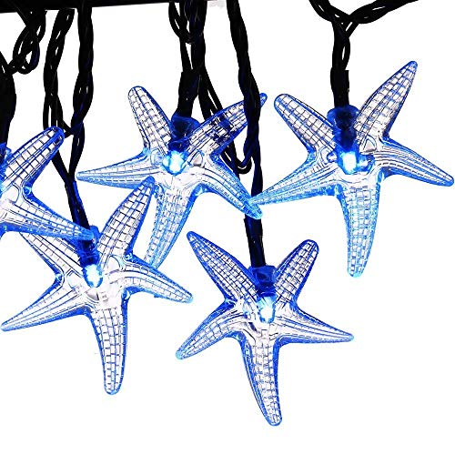 YUJINQ Starfish Solar String Lights, 21ft 30 LED Fairy Halloween Christmas Lights Decorative Lighting for Indoor/Outdoor, Garden, Home, Patio, Lawn, Party and Holiday Decorations (21, Blue)