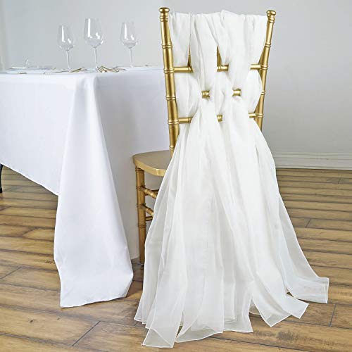 TABLECLOTHSFACTORY 5 Pack 6 Ft Ivory DIY Premium Chiffon Designer Chair Sashes for Wedding Banquet Decor Chair Bow Sash Party