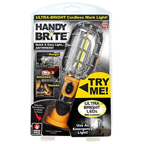 Ontel Handy Brite Ultra-Bright Cordless LED Work Light, 500 Lumens, Magnetic Base, Battery-Powered LED Light, (3) AA Batteries Included, Compact & Lightweight Portable LED Flashlight