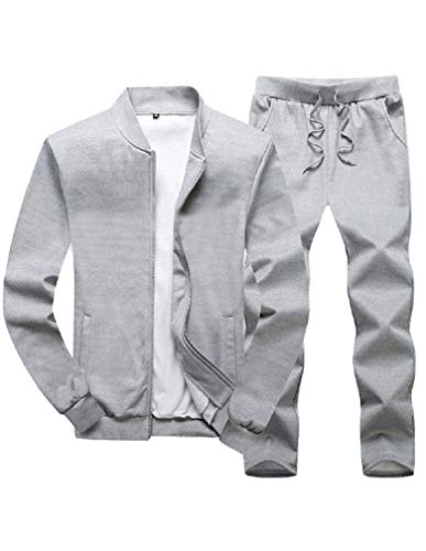 Lavnis Men’s Casual Tracksuit Long Sleeve Running Jogging Athletic Sports Set Gray XL
