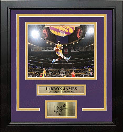 Lakers LeBron James Aerial Dunk 8″ x 10″ Framed and Matted Basketball Photo with Engraved Autograph