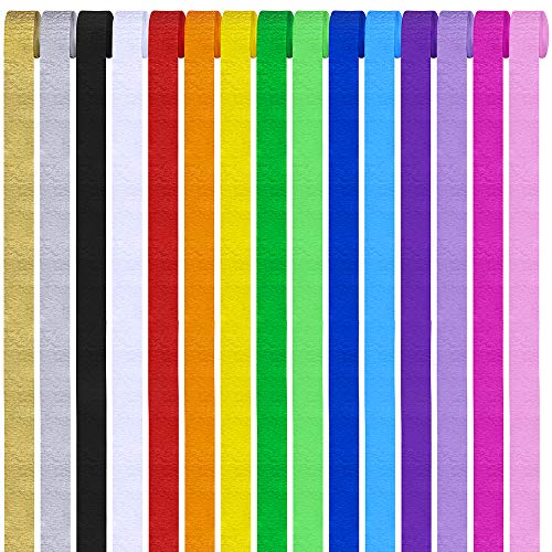 15 Rolls 405 Yards Party Streamers Backdrop Decorations Red Green Blue White Black Gold Silver Black Crepe Paper Rainbow Streamers for Photo Booth Backdrop Birthday Fiesta Party Mexican Celebration