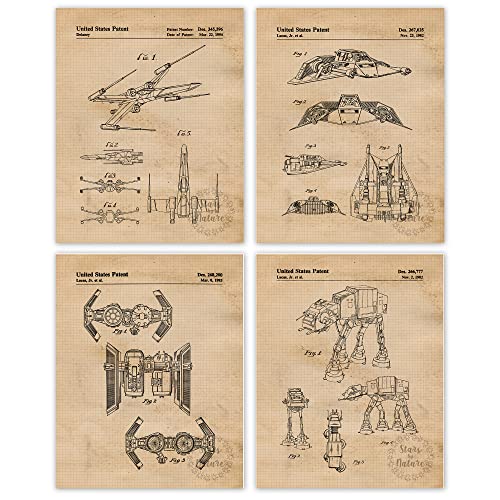 Vintage Star Vessels Patent Prints, 4 (8×10) Unframed Photos, Wall Art Decor Gifts Under 20 for Home Office Studio Garage Shop Man Cave Student Teacher Coach Comic-Con Wars Blockbuster Movies Fan