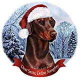 Holiday Pet Gifts Doberman Red Uncropped Dog Santa Hat Porcelain Ornament