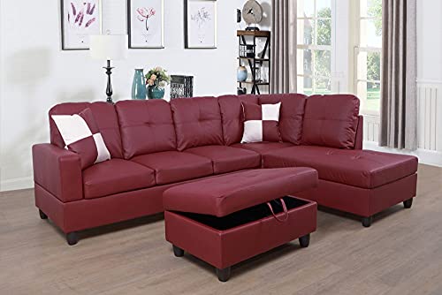 103″ Wide L Shape Sofa Set with Ottoman Faux Leather Sectional Couch