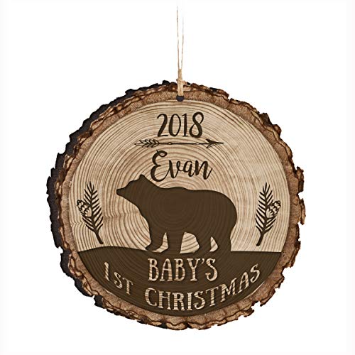 LifeSong Milestones Personalized Baby’s First Christmas Round Barky Ornament New Parent Gift Ideas for Newborn Boys and Girl Custom Engraved Ornament for mom dad and Grandparents