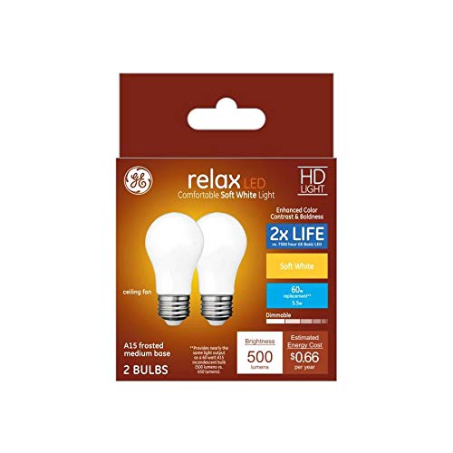 GE Relax 2-Pack 60 W Equivalent Dimmable Soft White A15 LED Light Fixture Light Bulbs Frosted Medium Base