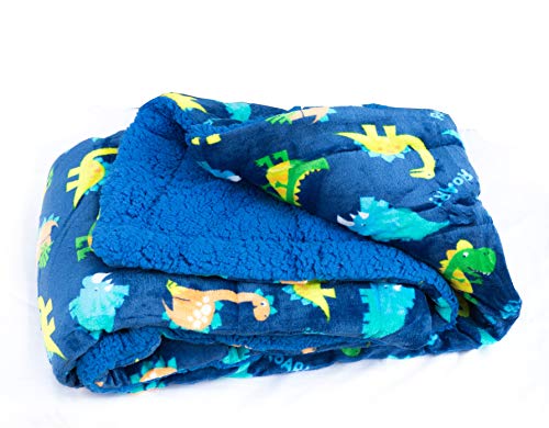 Elegant Home Kids Soft & Warm Sherpa Baby Toddler Boy Sherpa Blanket Dark Blue Navy Dinosaurs Printed Borrego Stroller or Toddler Bed Blanket Plush Throw 40X50# Dinosaur Navy