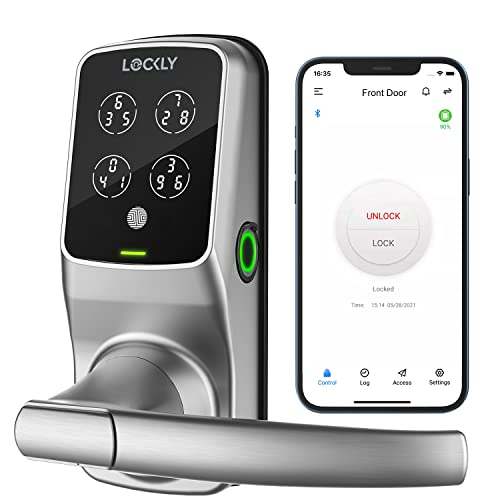 Lockly Secure Plus, Bluetooth Smart Lock, Keyless Entry Door Lock, PIN Genie® Keypad, 3D Biometric Fingerprint Sensor, Auto Lock – Satin Nickel (PGD628FSN) – Latch Edition