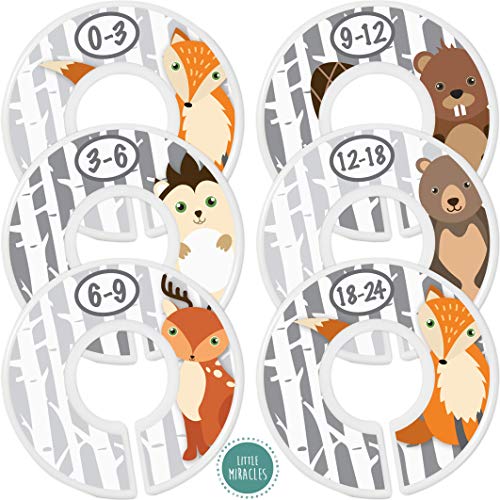 Baby Closet Size Dividers – Woodland Nursery Closet Dividers for Baby Clothes – Fox Deer Bear Hedgehog Beaver Nursery Decor – Baby Closet Dividers for Boy or Girl – [Woodland] [Grey/Gray]