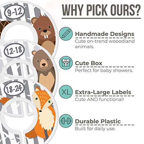 Baby Closet Size Dividers – Woodland Nursery Closet Dividers for Baby Clothes – Fox Deer Bear Hedgehog Beaver Nursery Decor – Baby Closet Dividers for Boy or Girl – [Woodland] [Grey/Gray] | The Storepaperoomates Retail Market - Fast Affordable Shopping