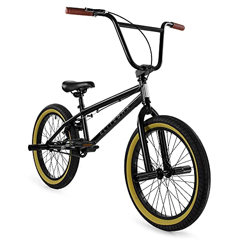 Elite BMX Bicycle 20” & 16″ Freestyle Bike – Stealth and Peewee Model (Stealth Black Gum, 20″)