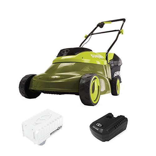 Sun Joe MJ24C-14-XR Walk-Behind Cordless Push Lawn Mower w/Brushless Motor, 3 Setting Grass Height Adjustment, Rear Grass Clipping Bag, Kit (w/ 5.0-Ah Battery and Charger)