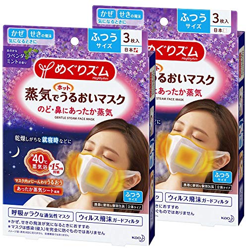 Kao MEGURISM Steam Warm Mask Made in Japan Lavender Mint Normal Size 3 Sheets x2