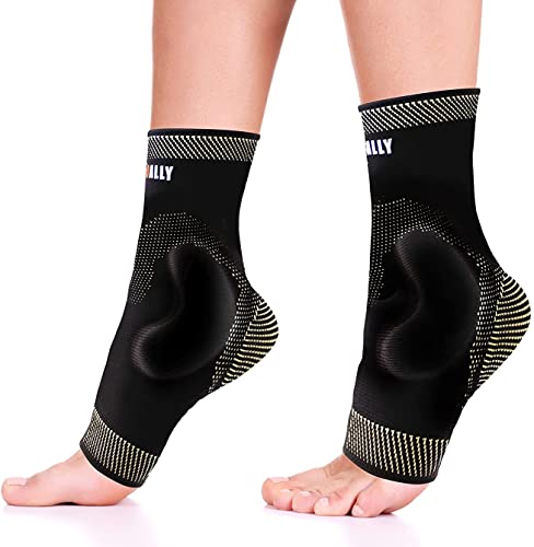 NeoAlly Copper Ankle Brace with Gel Pads Ankle Compression Sleeves for Plantar Fasciitis, Foot Pain, Sprained Ankle Support & Recovery, Medium, 1 Pair