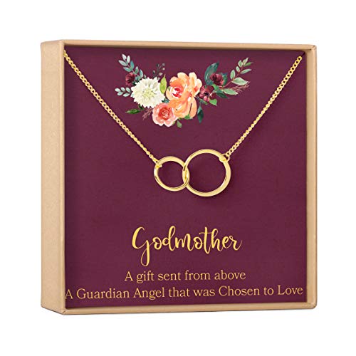Dear Ava Infinity Interlocking Double Circle Connecting Necklace For Women – Asymmetrical Modern Jewelry Pendant Love Gifting Idea for Her with Heartfelt Card – Gift for Godmother Gold