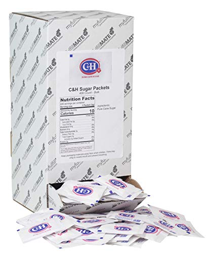 C&H Pure Cane NON-GMO Granulated Sugar, 0.10 Ounce (2.83 Gram) Packets, Pack of 400 in Dispenser Box