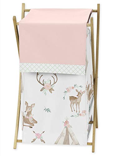 Sweet Jojo Designs Blush Pink, Mint Green and White Boho Baby Kid Clothes Laundry Hamper for Woodland Deer Floral Collection