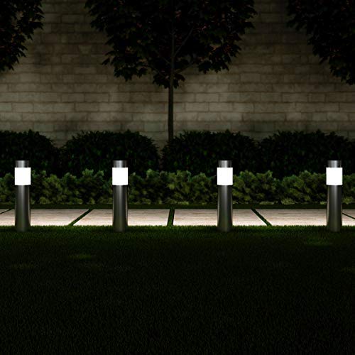 Pure Garden 50-LG1062 Solar Path Bollard, Set of 6-15” Stainless Steel Outdoor Stake Lighting for Garden Landscape, Yd, Driveway, Walkway (Silver)