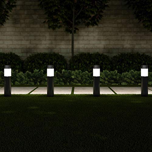 Pure Garden 50-LG1063 Solar Path Bollard, Set of 6-15” Stainless Steel Outdoor Stake Lighting for Garden, Landscape, Yd, Driveway, Walkway (Black)