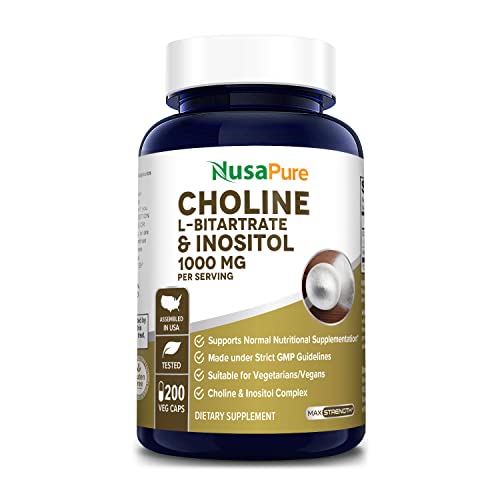 NusaPure Choline & Inositol 1000mg – 200 Veggie Caps (100% Vegetarian, Non-GMO & Gluten-Free)