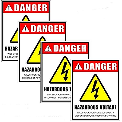 Outdoor/Indoor (4 Pack) 5″ X 4″ Hazardous Voltage Danger Shock Hazard High Voltage Electrical Safety Warning Sign Label Sticker Decal – Back Self Adhesive Vinyl