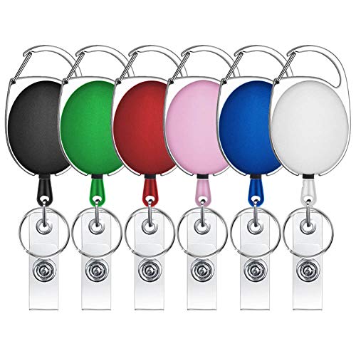 Selizo 6 Packs Retractable Badge Holder Badge Reel Carabiner ID Keychain with Clip, Assorted Color