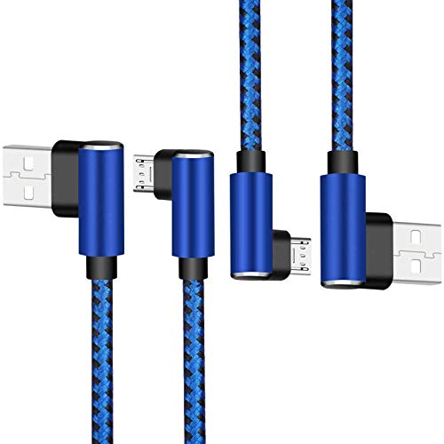 Micro USB Cable Android Charger – [2-Pack 10FT] 90 Degree Right Angle Nylon-Braided Fast Sync & Charging Cord Compatible with Galaxy, Kindle, Nexus, LG, Xbox, PS4, Smartphones & More(Blue)