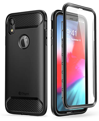 Clayco iPhone XR Case, [Xenon] Full-Body Rugged Case with Built-in Screen Protector for Apple iPhone XR 6.1 Inch 2018 (Black)