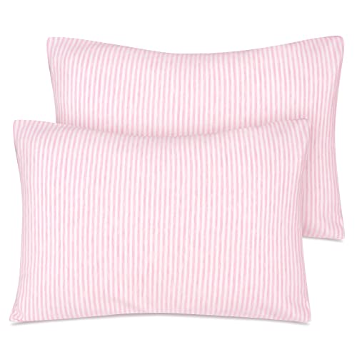 Organic Cotton Toddler Pillowcase/Travel Pillowcase Pack of 2 Set 13×18 Inches with Envelope Closure – Soft & Breathable Baby Pillow Case Cover Pink Stripe
