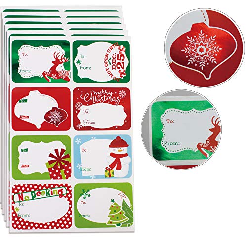 80-Count Foil Christmas Tags Sticker，8 Jumbo Designs – Xmas to from Christmas Sticker Name Tags Write On Labels – Holiday Present Labels