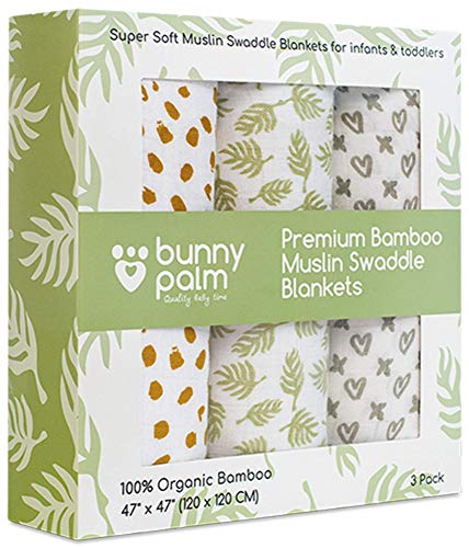 Organic Muslin Swaddle Blankets for Boys & Girls – Soft Breathable Bamboo Unisex Swaddling Blankets Set – Versatile Wraps Can Be Used As Burp Cloths, Receiving Blanket, Stroller Cover & More – 3 Pack