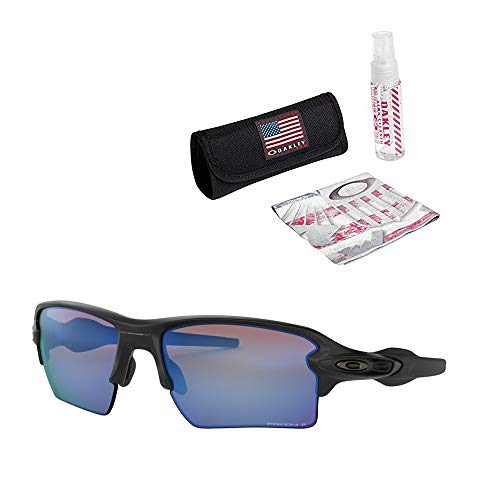 Oakley Flak 2.0 XL Sunglasses (Matte Black Frame/Prizm Deep H2 O Polarized Lens) with USA Flag Lens Cleaning Kit