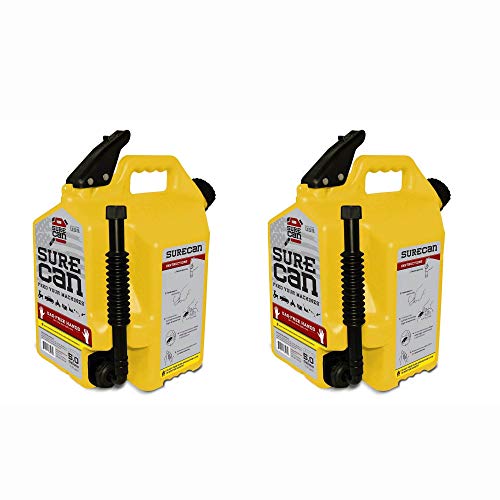 Surecan 5 Gallon Self Venting Diesel Fuel Can w/Rotating Spout, Yellow (2 Pack)